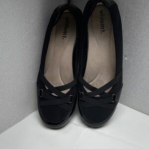 7.5 w Balletcore Whitemt. Black Crisscross comfort Flats 7.5 wide